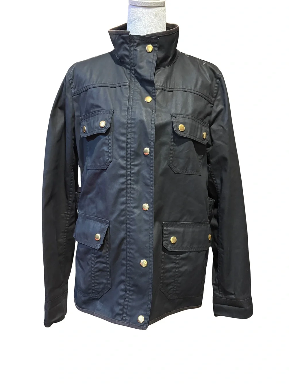 J.Crew Waxed Cotton Field Jacket Black Gold Hardware Utility Coat L
